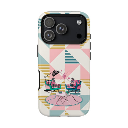 Atomic Cats Reading, Book Talk, Book Lover, Retro Chic Phone Case with Retro Vibe - Cozy Living Room Design