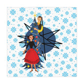 50s Christmas Snowflake Blue White Kitschy Holiday Tablecloth - Mid Century Modern Gal