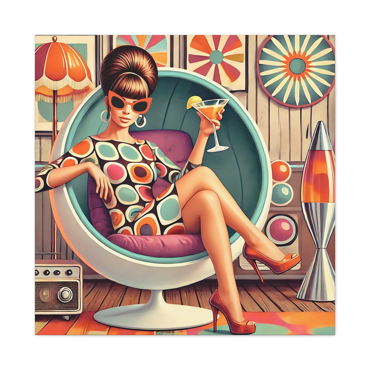 60s Mod Gal, Retro Chic Canvas Gallery Wrap - Vintage Lounge Art Print - Mid Century Modern Gal