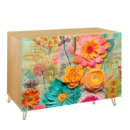 Bohemian Retro Flower, Faux Pressed Floral Mod Wooden Storage Cabinet