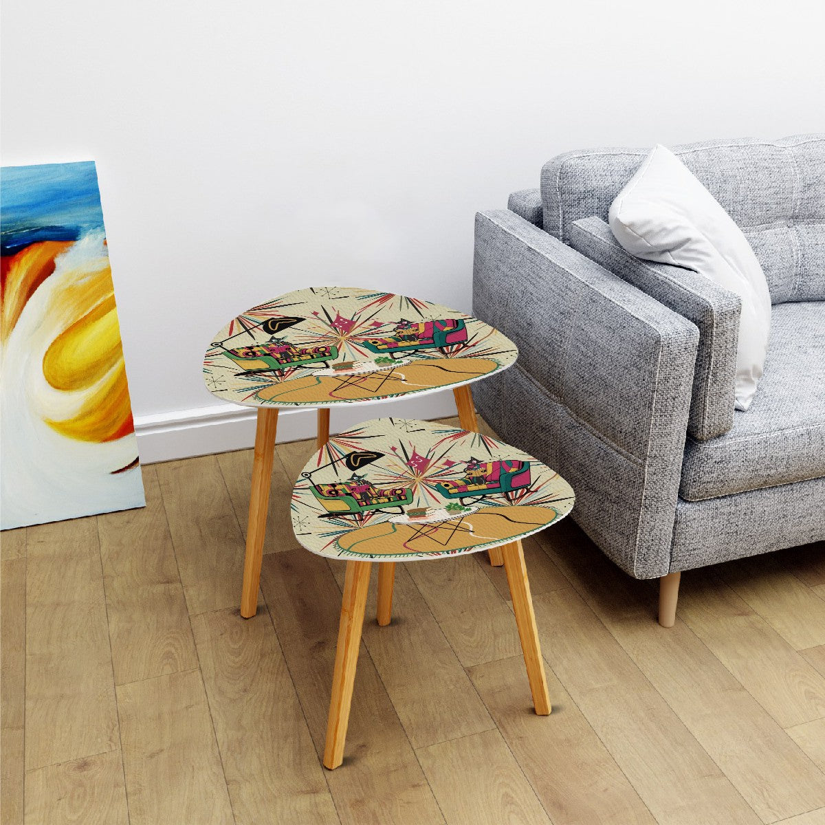 Mid Century Modern Atomic Cat, Book Lover, Book Gal, Retro Mod Nesting Tables - Mid Century Modern Gal