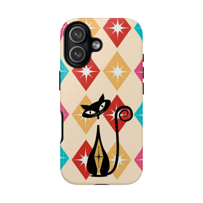 Mid Century Modern Atomic Cat, Atomic 50s Diamonds Retro Phone Tough Cases