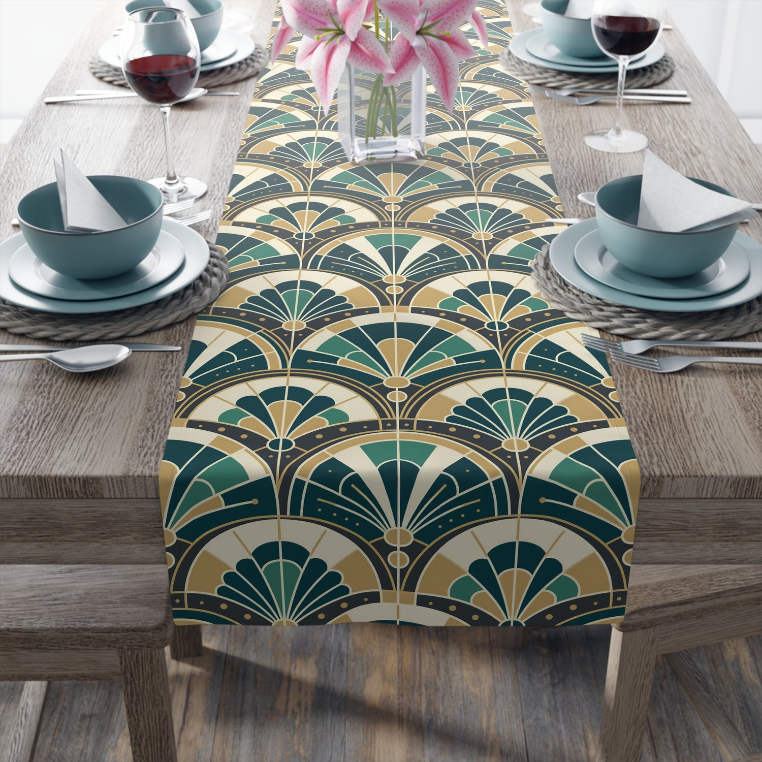 Art Deco Peacock Inspired Table Runner - Mid Century Modern Gal