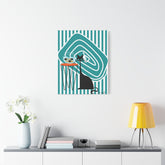 Atomic Fish Art, Mid Century Modern Striped, Teal Kitschy Cat Art - Mid Century Modern Gal