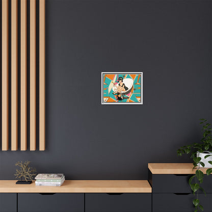 Mid Mod 60s Gal, Atomic Cat Barware Wall Art - Framed Matte Canvas with Vintage Cocktail And Retro Cat Design