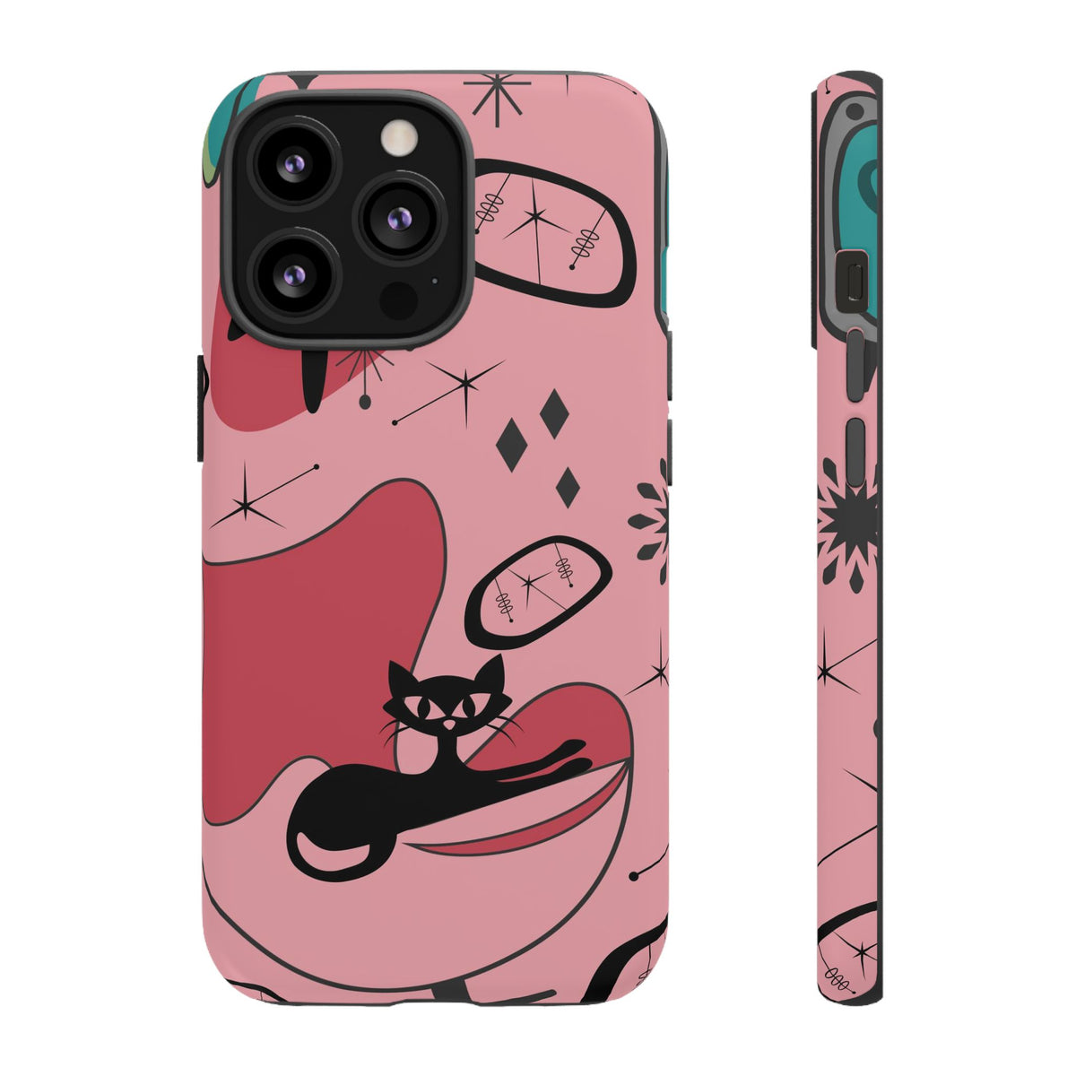 Atomic Cat, Pink Mid Century Modern, Egg Chair, Space Cat Tough Phone Case
