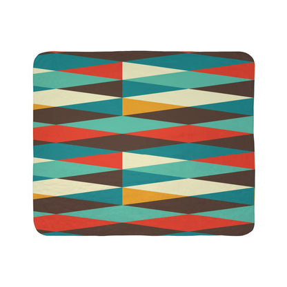 Mid Century Modern, Geometric, Retro, Mod, Teal Blue, Mustard Yellow, Chocolate Brown, Burnt Orange, Sherpa Blanket - Mid Century Modern Gal
