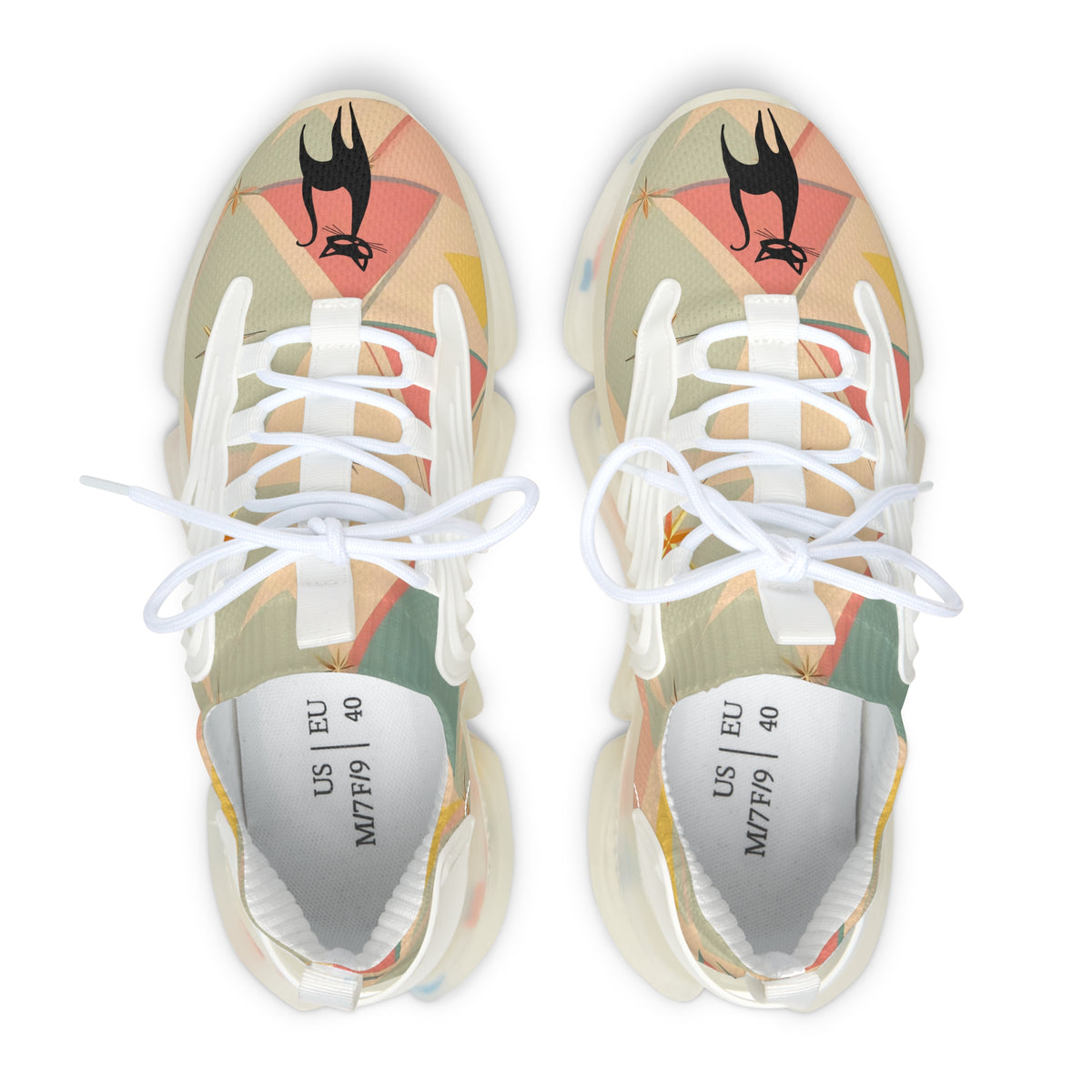 Atomic Retro Footwear, Kitschy Cat Colorful Women's Mesh Sneakers - Stylish & Comfortable Athletic Shoes - Mid Century Modern Gal