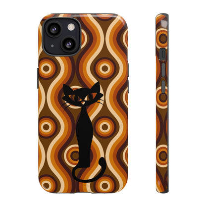 Retro Phone Case, Groovy Brown, Atomic Kitsch Cat Tough Smart Phone Cases