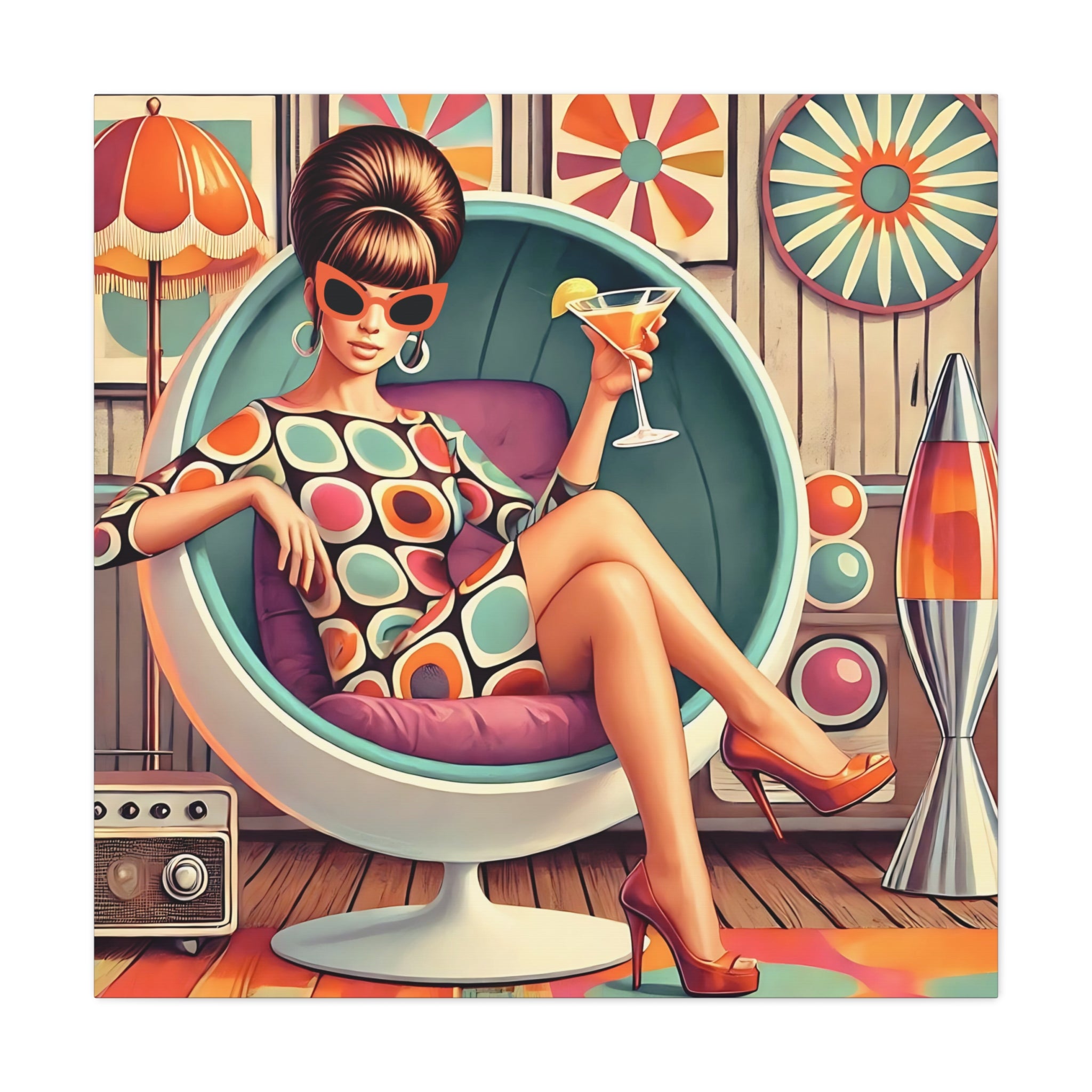 60s Mod Gal, Retro Chic Canvas Gallery Wrap - Vintage Lounge Art