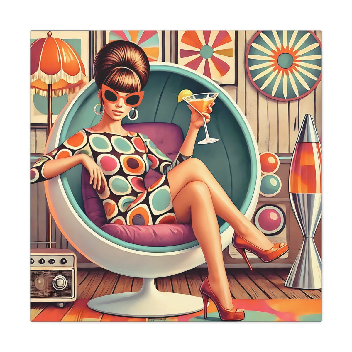 60s Mod Gal, Retro Chic Canvas Gallery Wrap - Vintage Lounge Art Print - Mid Century Modern Gal