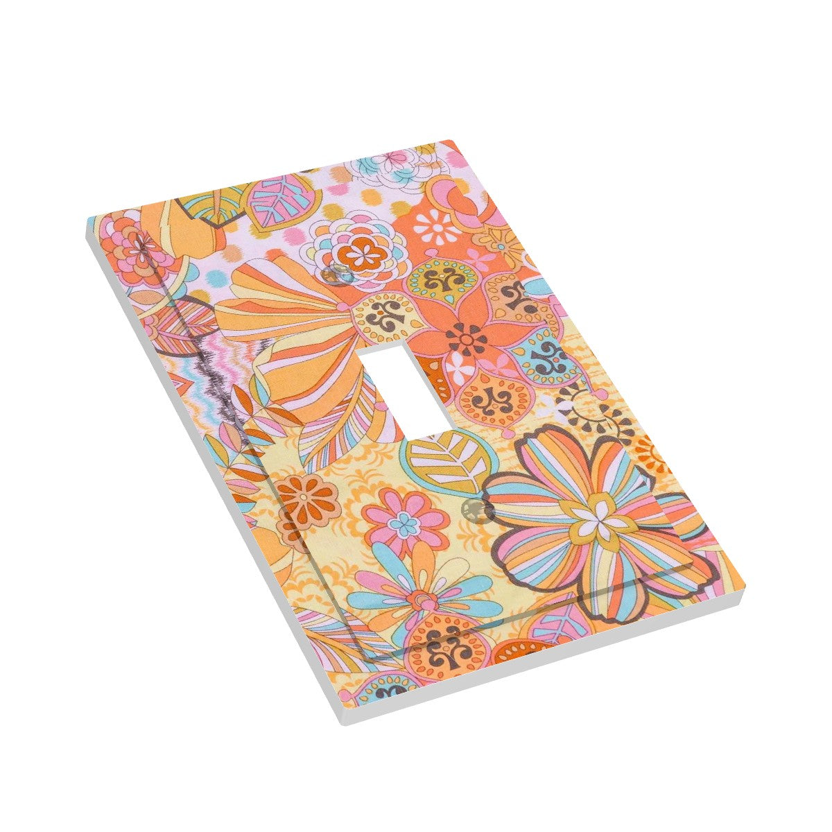 Vintage Floral 70s Designed Retro Pink Yellow Orange Flowers Modern Switch Cover - Mid Century Modern Gal