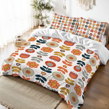 Scandinavian Modern Danish Floral Cheery Retro Mod Queen Duvet Cover Set - Mid Century Modern Gal