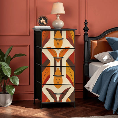 Floral Mod Scandinavian Harvest Gold, Orange Mid Century Modern 4-Drawer Dresser - Mid Century Modern Gal