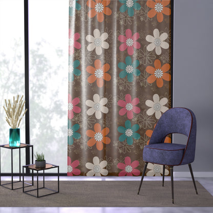 Flower Power Hippies 70s Groovy Retro Floral Window Sheer Curtain - Mid Century Modern Gal