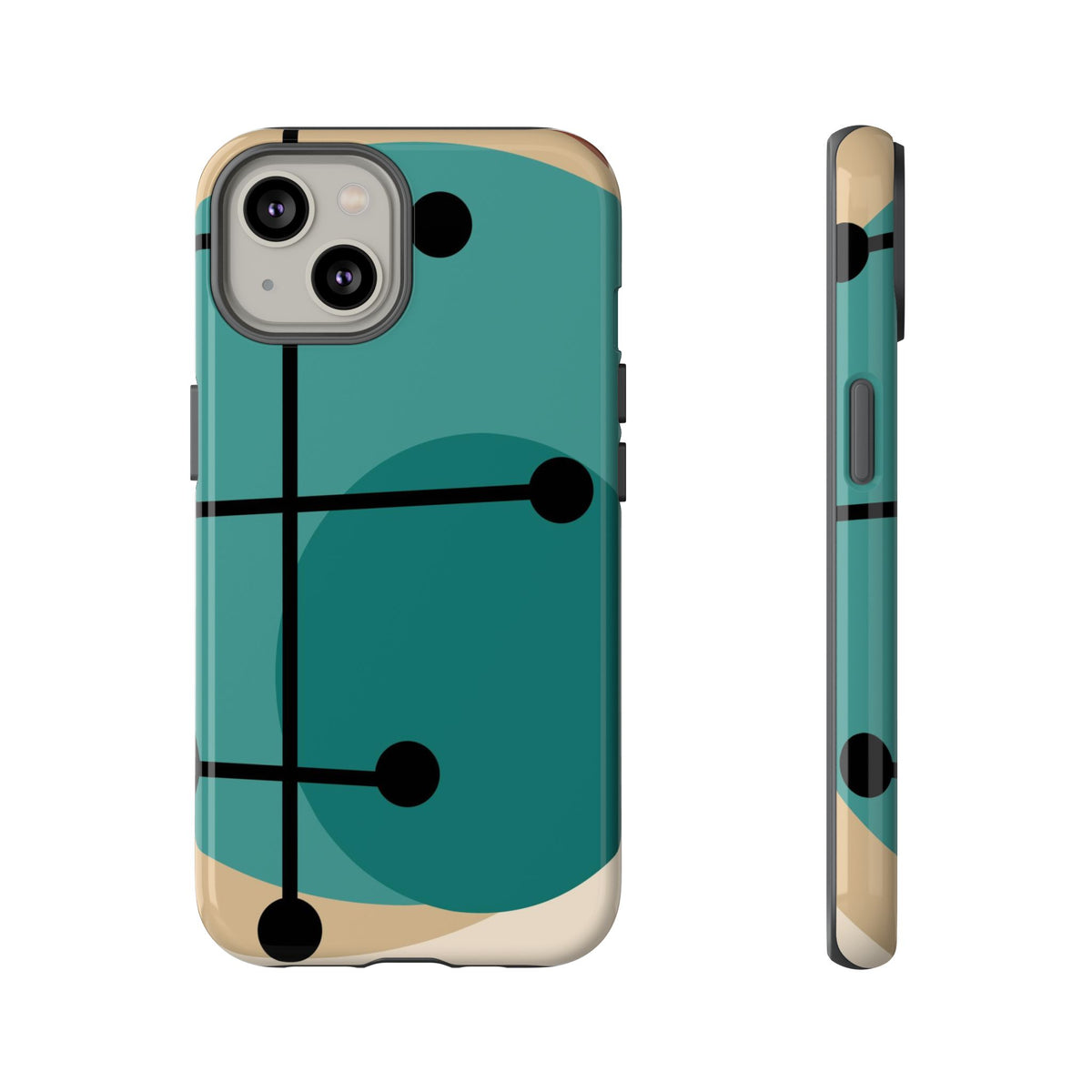 Mid Century Mod, Geometric, Retro Beige Teal Blue, Smart Phones Tough Phone Cases