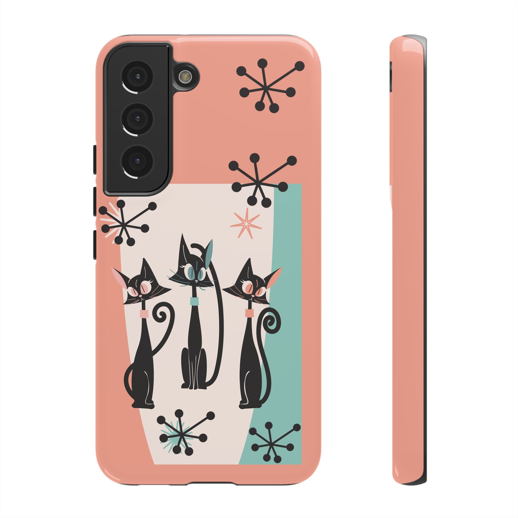 Atomic Cat Mid Mod Coral Aqua Blue Starburst Kitschy Fun Chic Samsung, Smart Phones Tough Cases