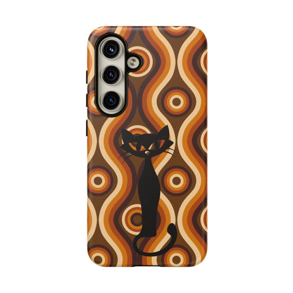 Retro Phone Case, Groovy Brown, Atomic Kitsch Cat Tough Smart Phone Cases