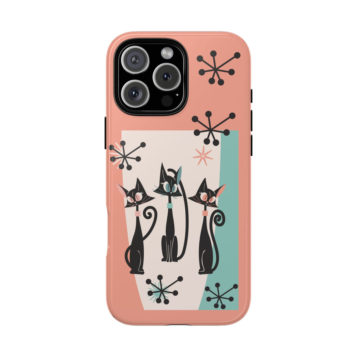 Atomic Cat Mid Mod Coral Aqua Blue Starburst Kitschy Fun Chic Samsung, Smart Phones Tough Cases