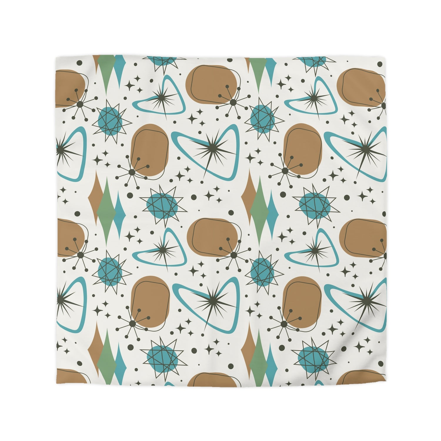 Mid Century Modern Franciscan Starburst Camel Brown, Beige Teal Starburst Retro-Modern  Duvet Cover - Mid Century Modern Gal