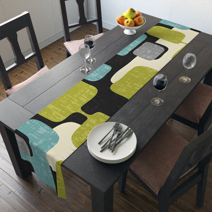 Mid Century Modern Table Runner, Geo Pattern, Black, Gray, Green Aqua Mod Table Setting - Mid Century Modern Gal