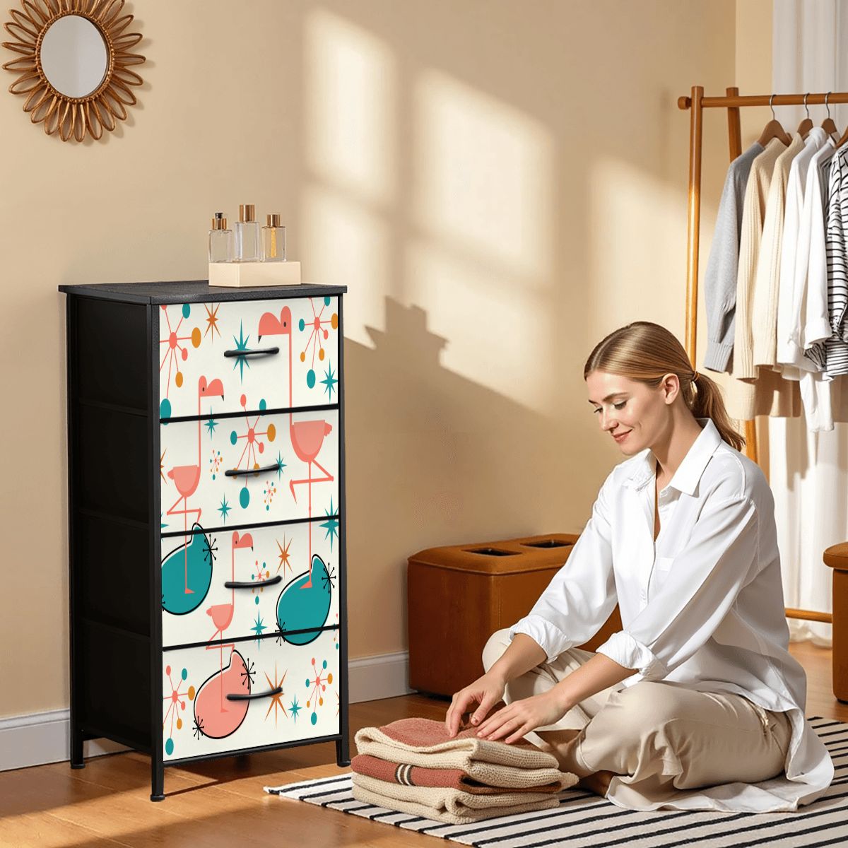 Palm Springs California Kitschy Flamingo Mid Mod 4-Drawer Dresser - Mid Century Modern Gal