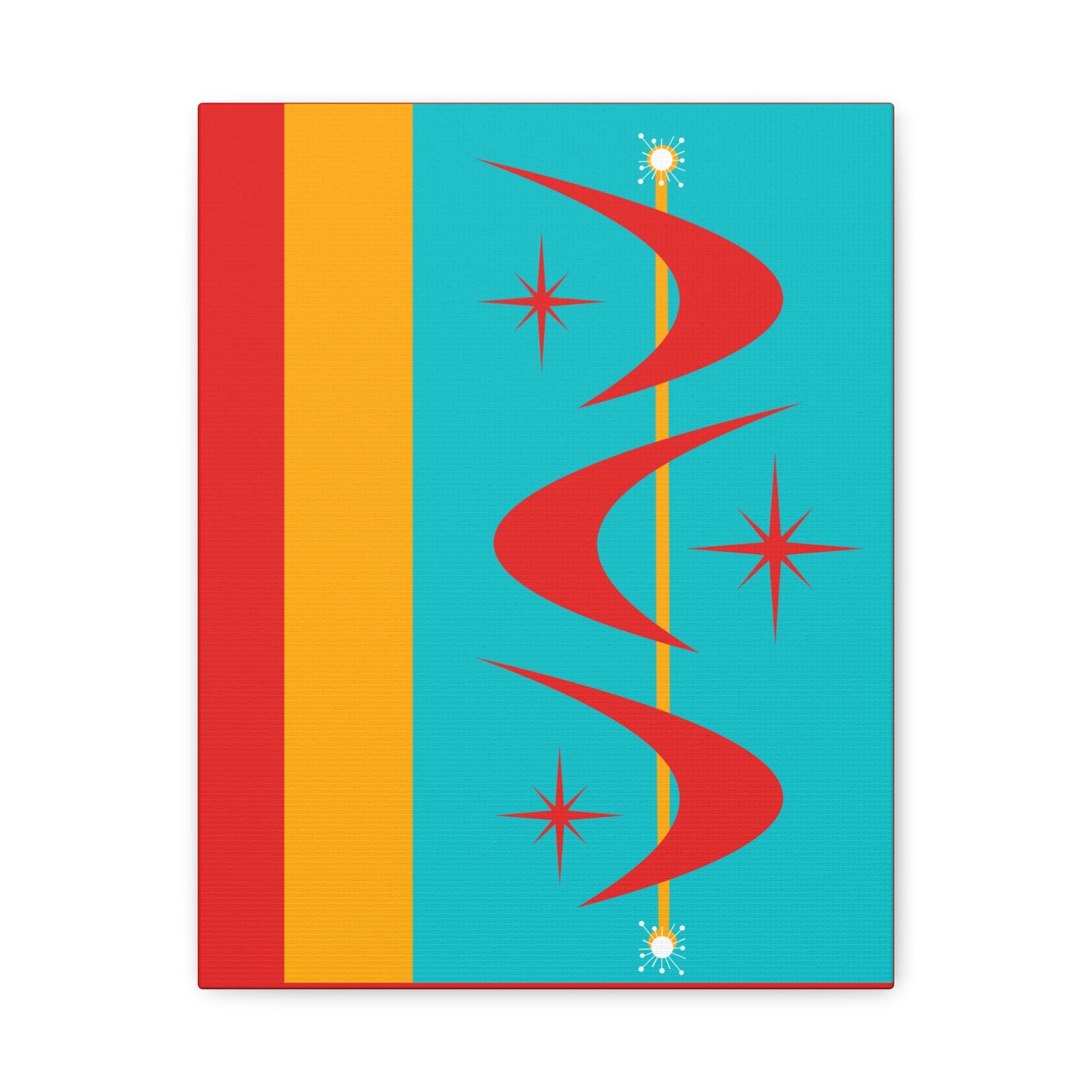 Atomic Boomerang Retro Red, Aqua Blue, Mustard Yellow Mid Century Modern Retro Wall Art - Mid Century Modern Gal