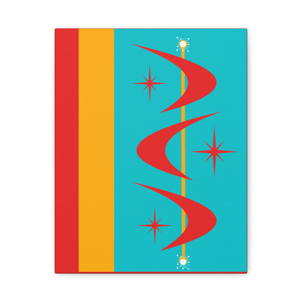 Atomic Boomerang Retro Red, Aqua Blue, Mustard Yellow Mid Century Modern Retro Wall Art