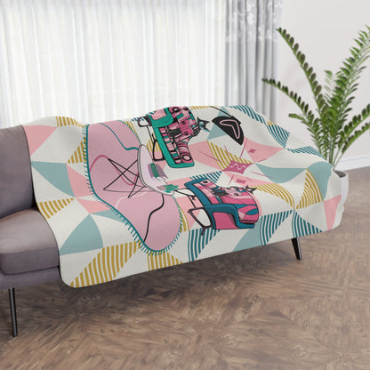Atomic Reading Cats, Mid Century Modern Kitschy Mod Cozy Retro Blanket - Mid Century Modern Gal