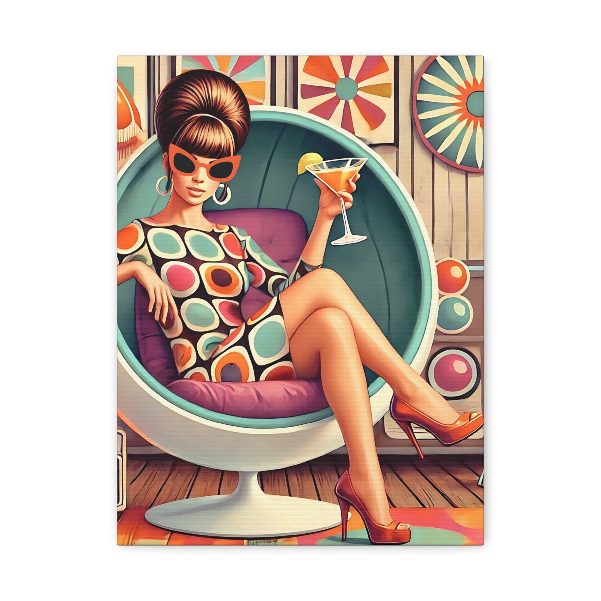 60s Mod Gal, Retro Chic Canvas Gallery Wrap - Vintage Lounge Art