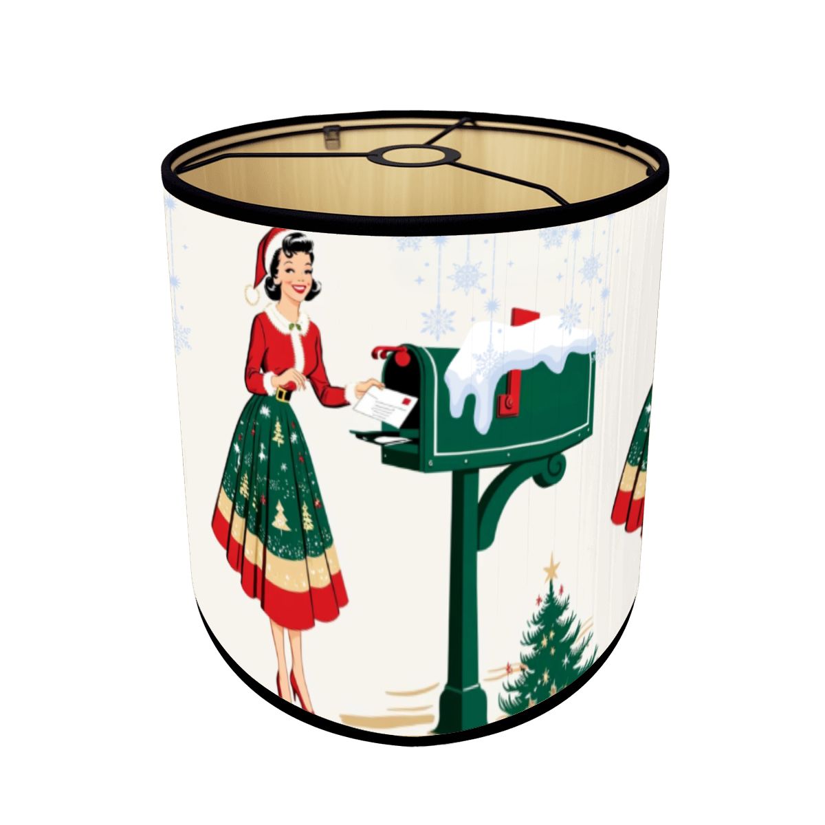 Mid Century Christmas Holiday Shade,Bamboo Drum Lampshade, Mod 50s Gal Holiday Accent Shade - Mid Century Modern Gal