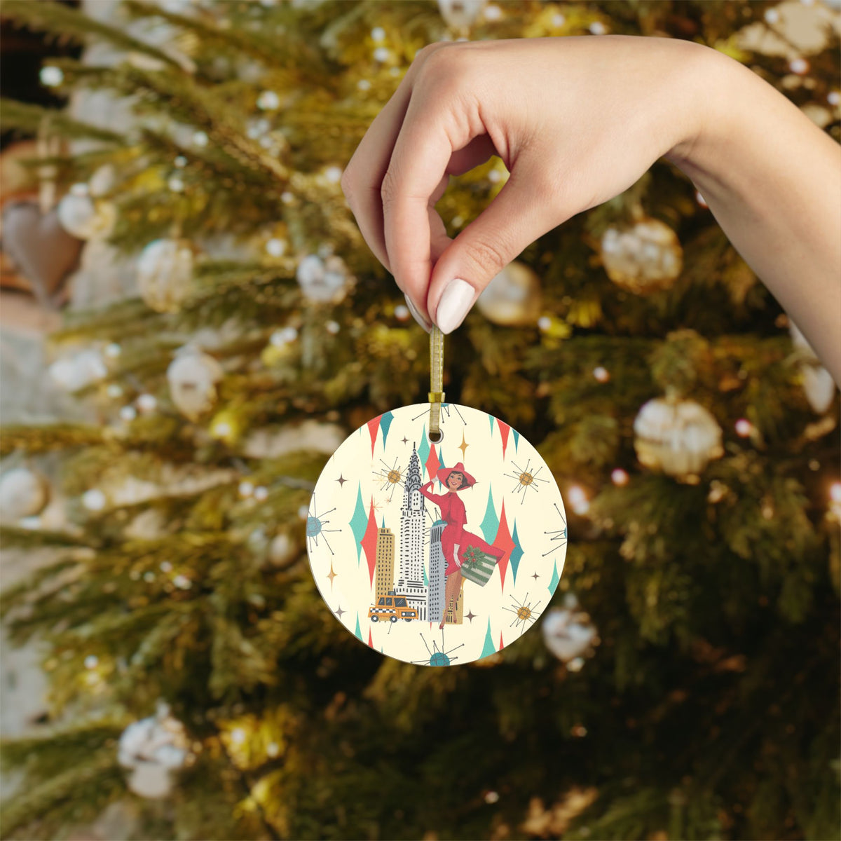 Mid Century Modern Christmas Kitsch Gal, Vintage-Inspired Glass Ornaments - Retro Cityscape Holiday Decor - Mid Century Modern Gal
