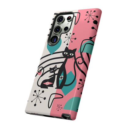 Mid Mod Atomic Cat Boomerang Starburst, Pink, Black Kitschy Stylish Cat Phone Case: Modern Design for Cat Lovers