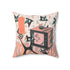 Atomic Cat Pillow, Retro TV, Kitschy Fun, Whimsical Quirky 50s Mid Century Modern Pillow And Insert, Coral Pink, Teal, Creamy Beige - Mid Century Modern Gal