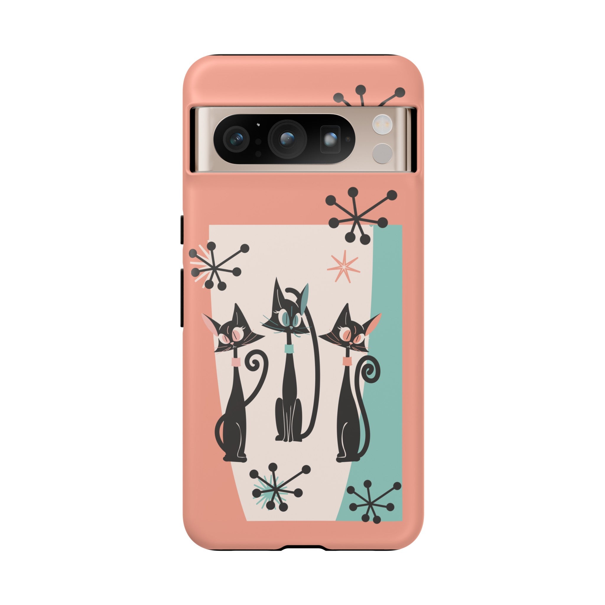 Atomic Cat Mid Mod Coral Aqua Blue Starburst Kitschy Fun Chic Samsung, Smart Phones Tough Cases