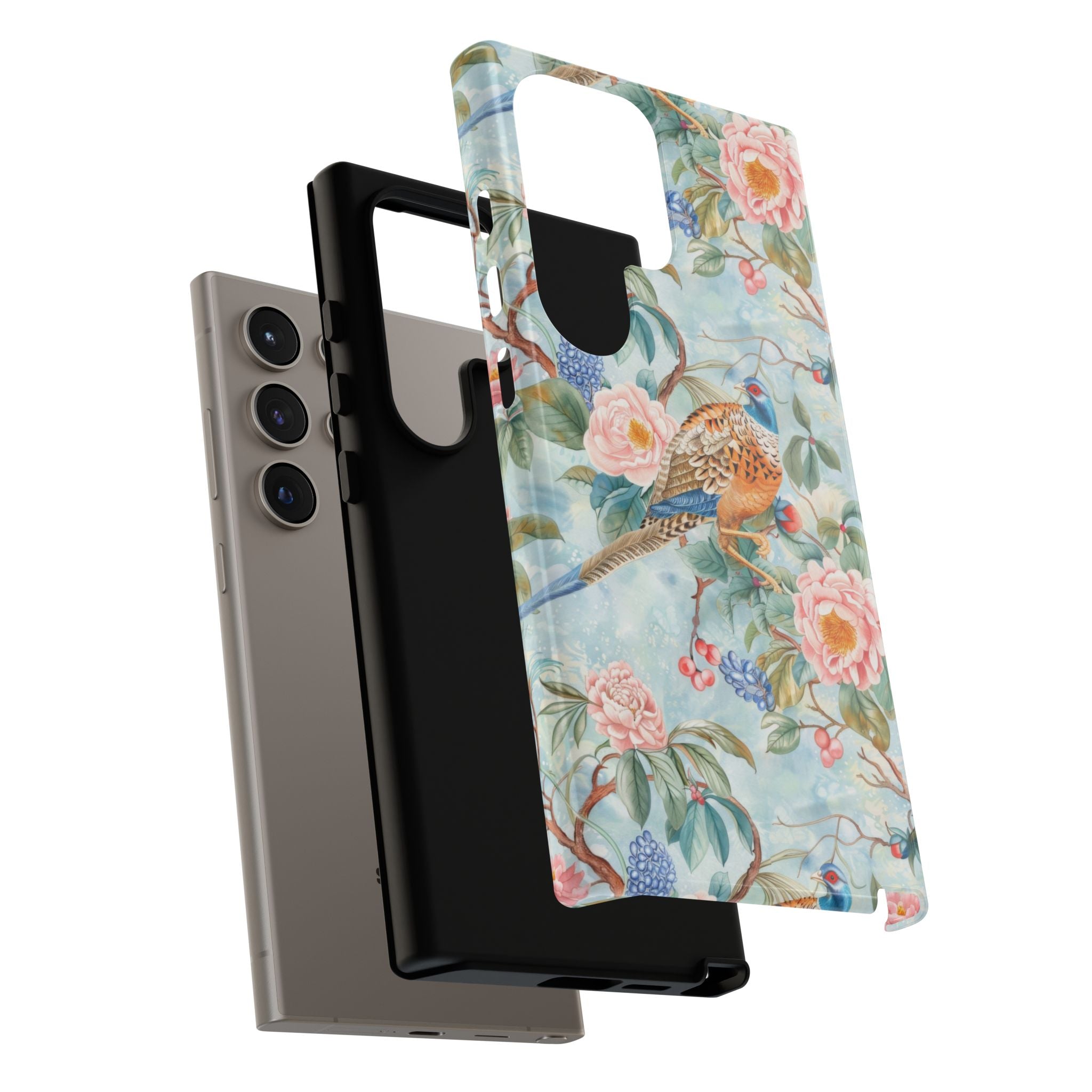 Chinoiserie Designed Floral Pheasant Phone Case with Bird Design