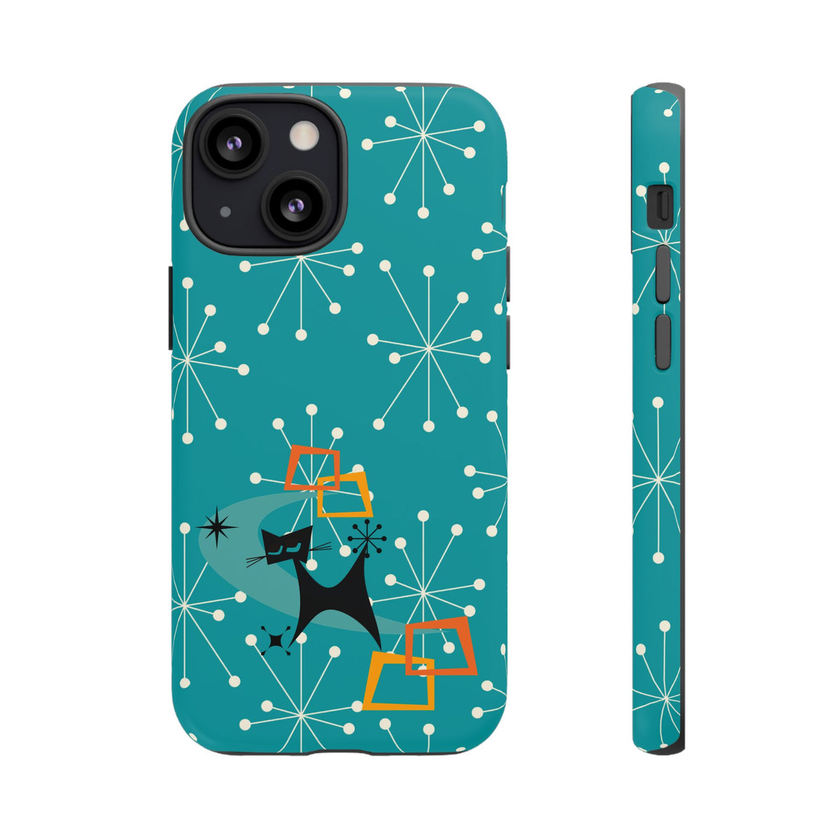 Atomic Space Cat, Starburst Blue, Retro Groovy Smart Phone Tough Phone Cases