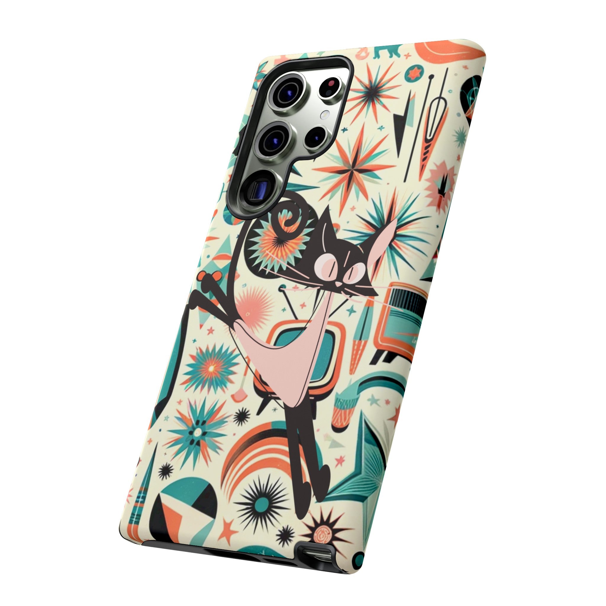 Atomic Kitty Boomerang Space Kitty Mid Century Modern Samsung, Smart Phone, Tough Cases