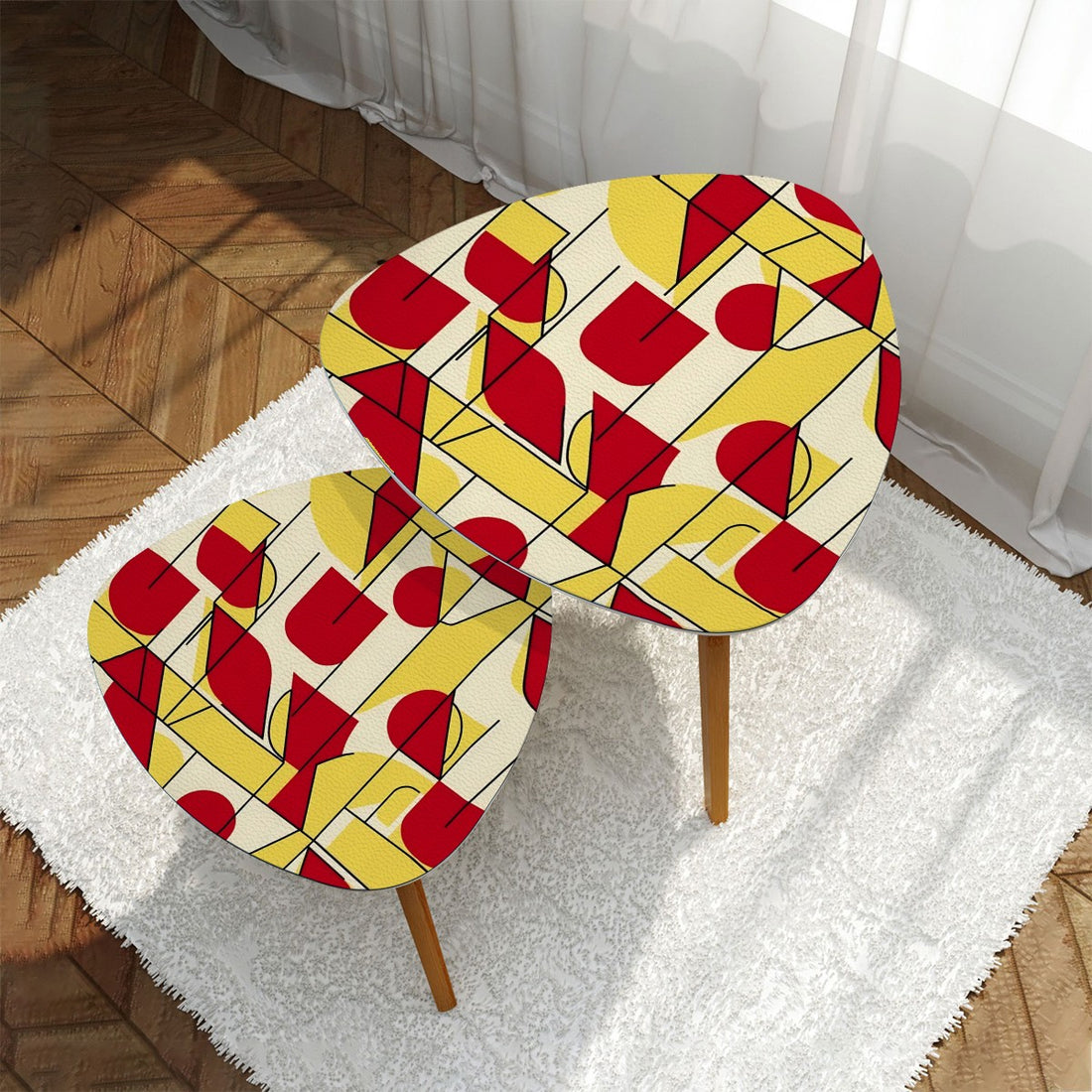 Bauhaus Designed Mid Century Modern Red, Yellow Black Geometric Abstract Designed Nesting Tables - Mid Century Modern Gal