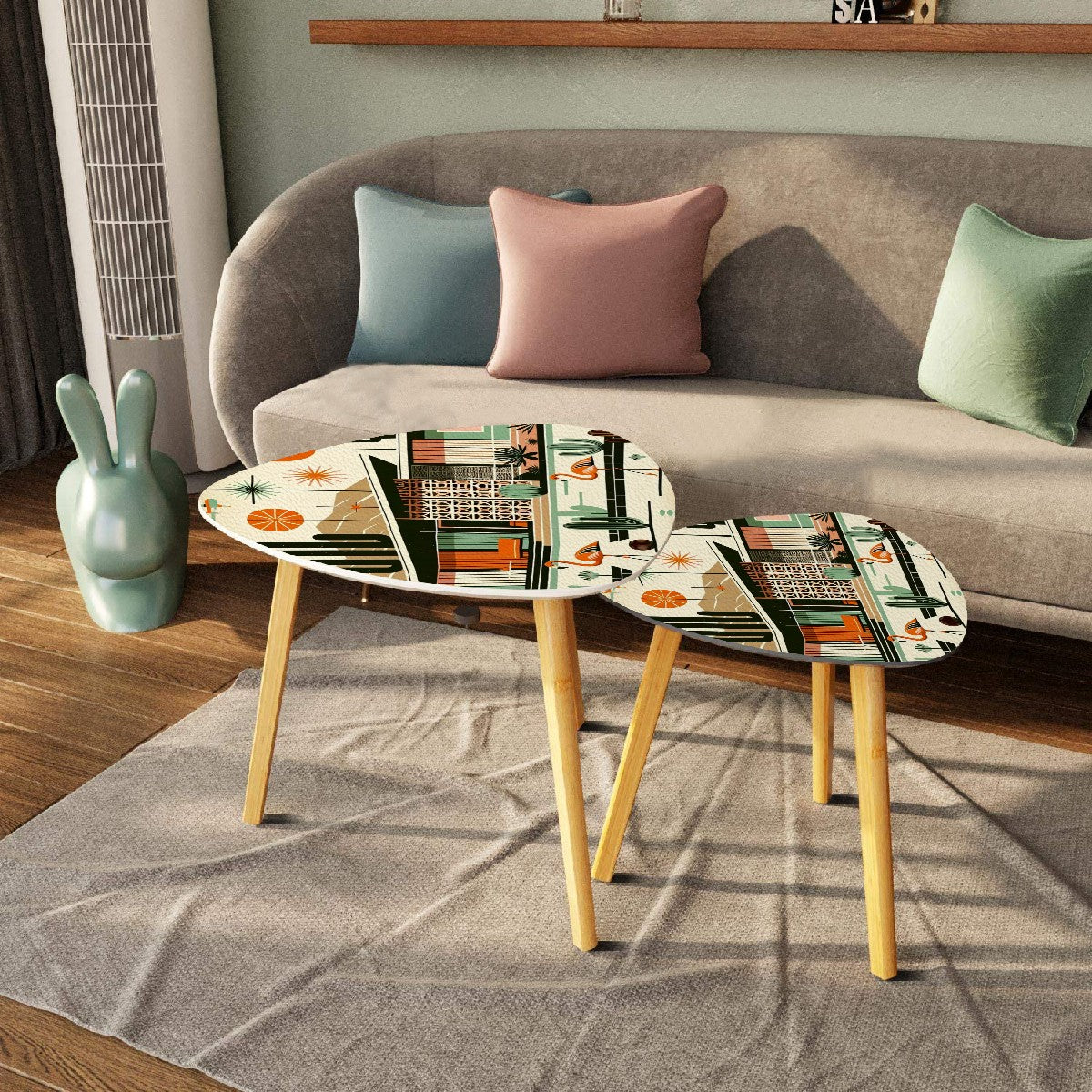 Palm Springs California MCM Home, Kitschy Flamingos Retro Nesting Tables - Mid Century Modern Gal