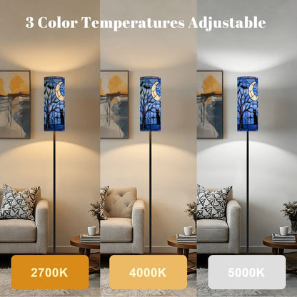 Halloween Stained Glass Style Night Sky Black Cat Slim Floor Lamp