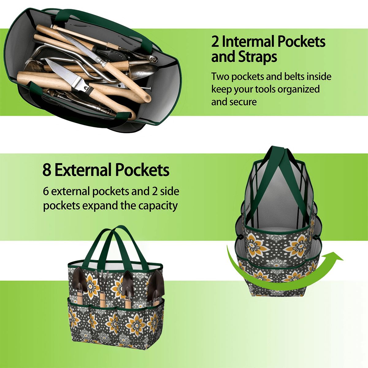 Floral Bohemian Retro Gray Yellow Modern Garden Tool Bag