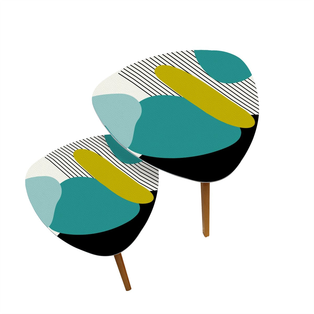 Mid Century Modern Geometric Teal, Green Black Aqua Mod Retro Nesting Tables - Mid Century Modern Gal