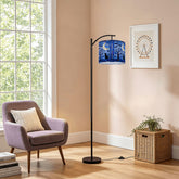 Halloween Stained Glass Style Night Sky Black Cat Arc Floor Lamp - Mid Century Modern Gal