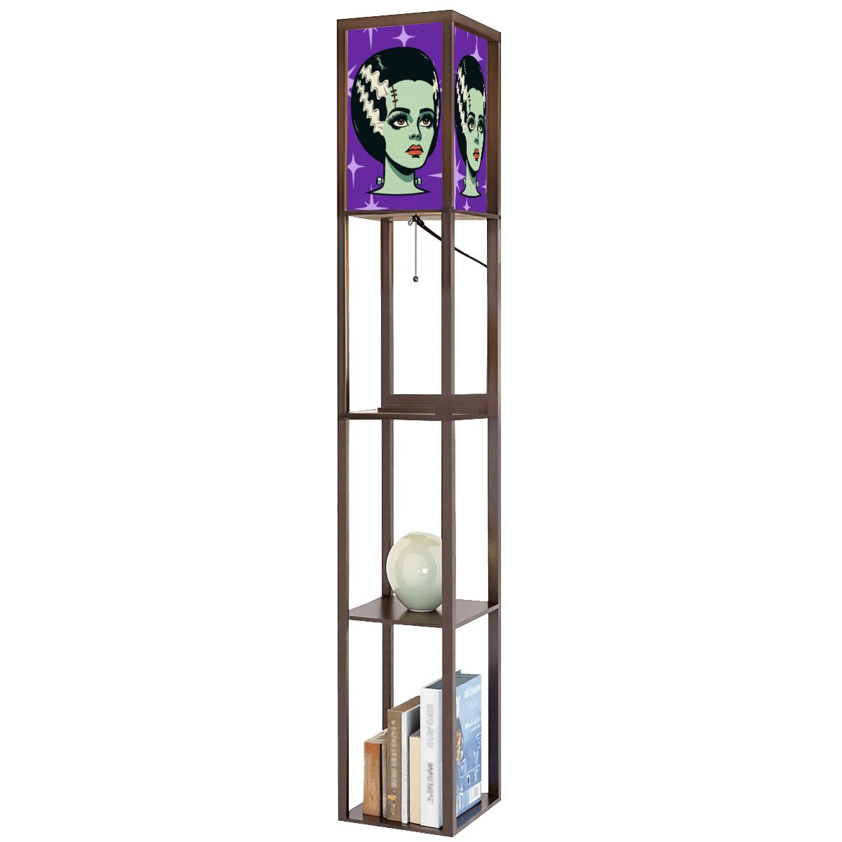 Bride of Frankenstein Retro Mid Mod Horror Buff Purple Halloween Floor Lamp with Shelves - Mid Century Modern Gal