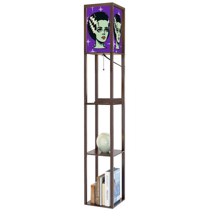 Bride of Frankenstein Retro Mid Mod Horror Buff Purple Halloween Floor Lamp with Shelves - Mid Century Modern Gal