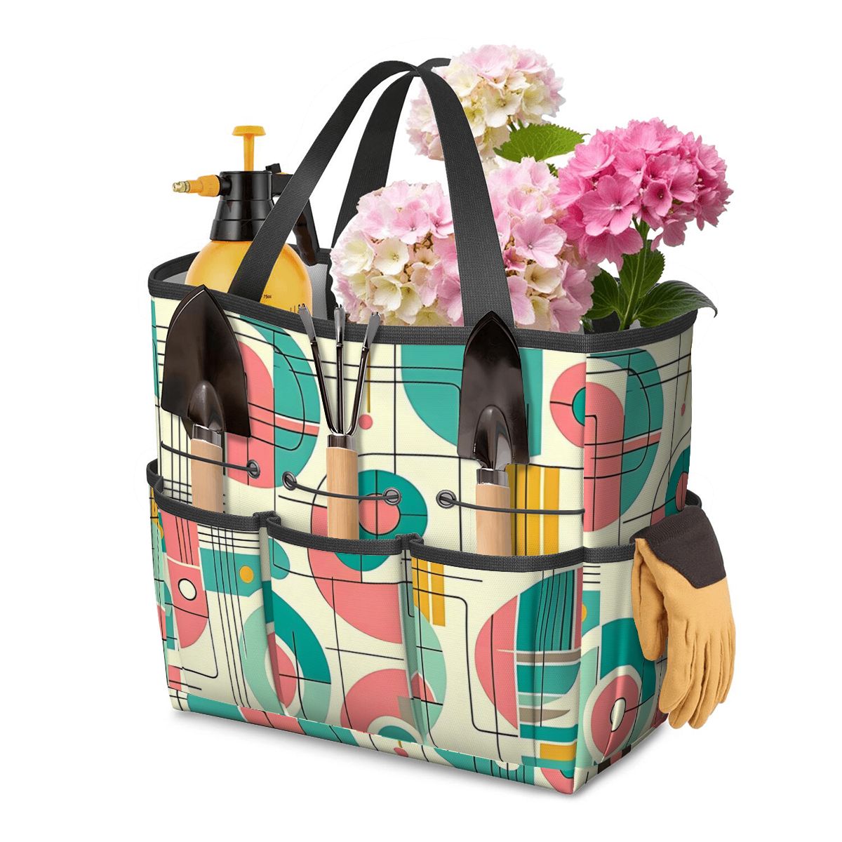 Mid Century Modern Bauhaus Designed Pink, Teal, Yellow Garden Tool Bag - Mid Century Modern Gal