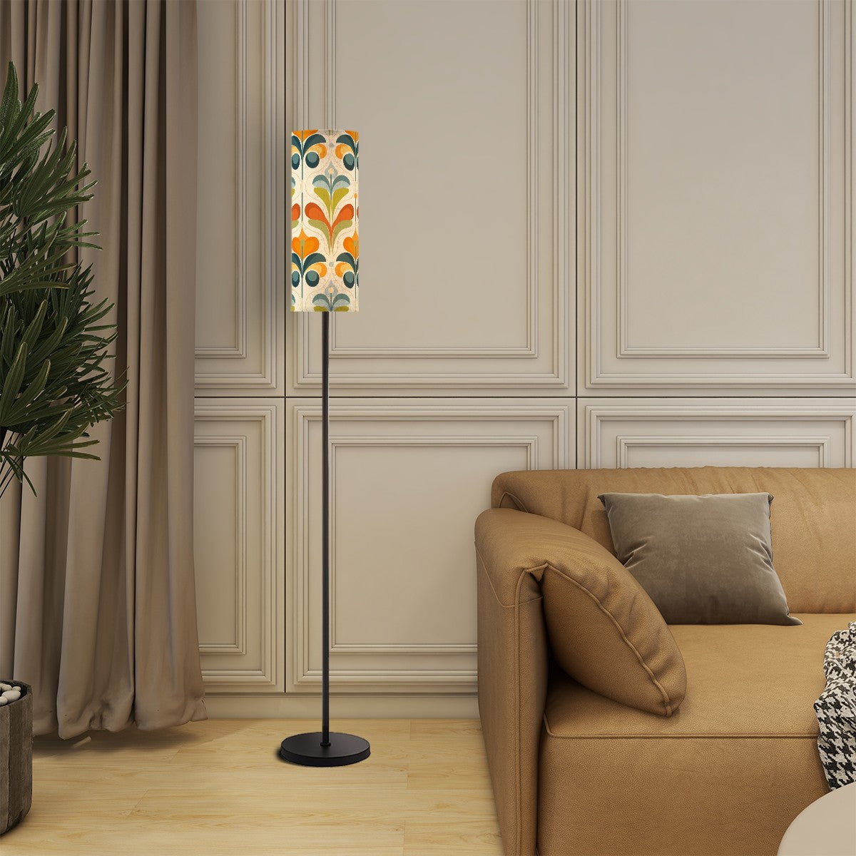 Mid Century Modern Scandinavian Floral, Orange Blue Green Mod Floor Lamp - Mid Century Modern Gal