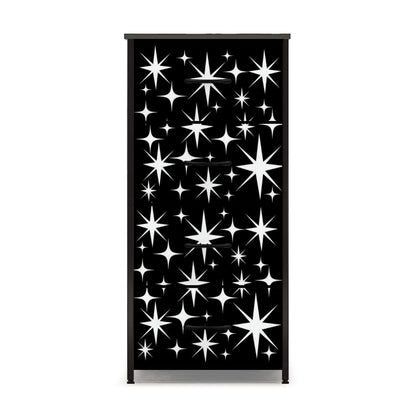 Atomic Starburst Black White Mid Century Modern 4-Drawer Dresser - Mid Century Modern Gal