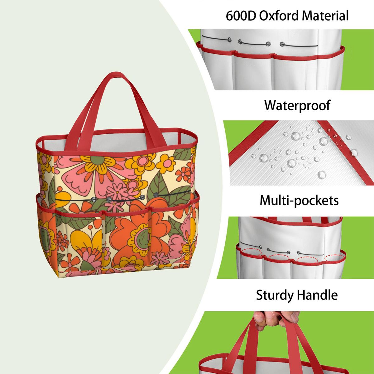 70s Retro Revival Flower Power Groovy Floral Mid Mod Garden Tool Bag